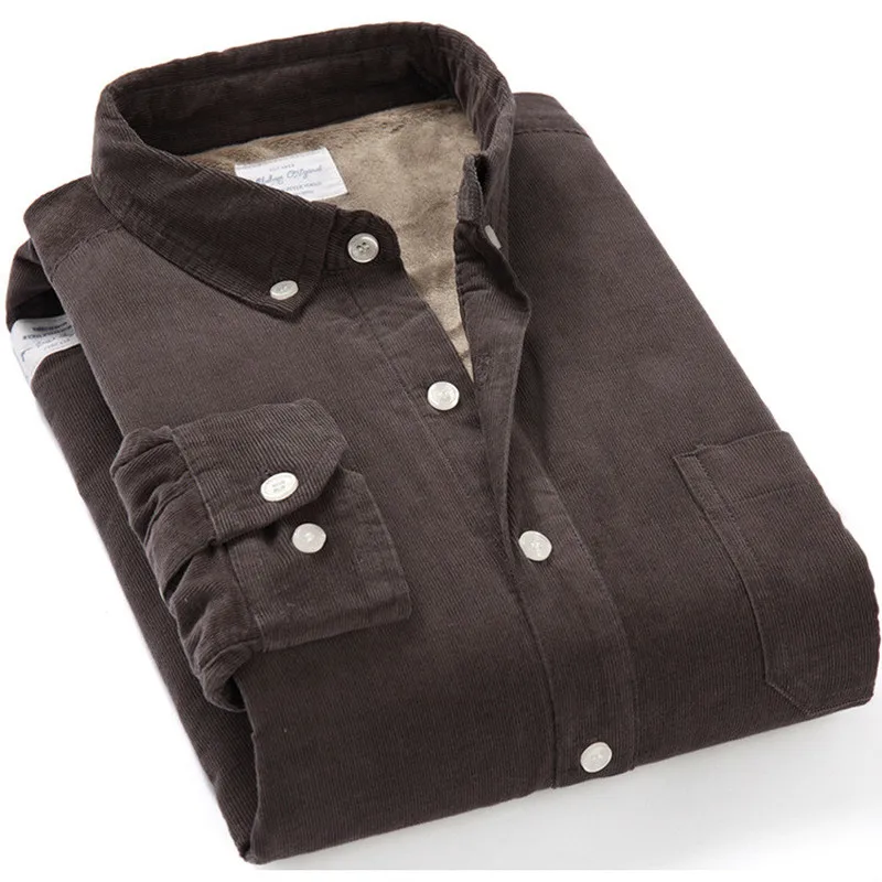 Camicia invernale calda in velluto a coste di cotone da uomo di qualità Camicia termica con fodera in pile spesso Camicia a maniche lunghe con fondo Camicie invernali da uomo