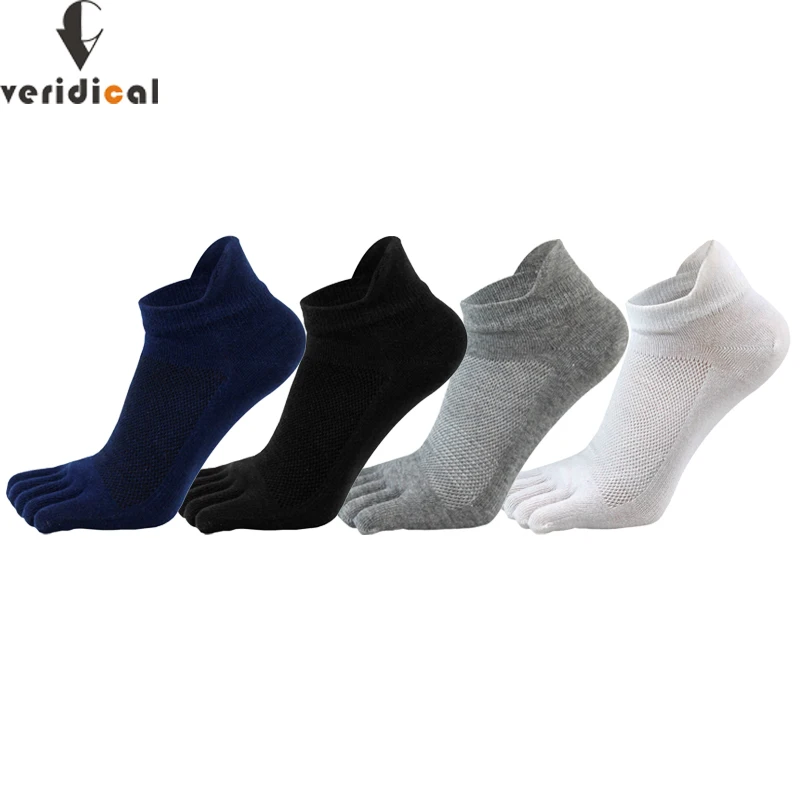 Calcetines tobilleros de cinco dedos de algodón puro liso para hombre, desodorante de malla transpirable, suave, elástico, duradero, No Show Toe, calcetines náuticos deportivos
