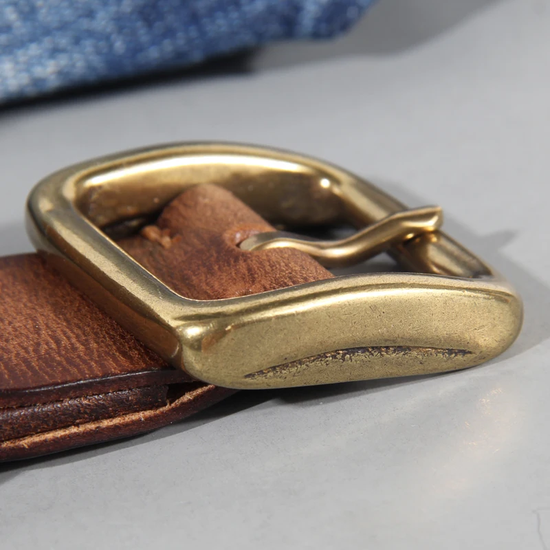 Hebilla de cobre de cuero para hombre, 3,8 cm, hecha a mano, primera piel de vaca pura, Retro, combina con todo, pantalones vaqueros informales, cinturón suave, marrón, negro, lujo