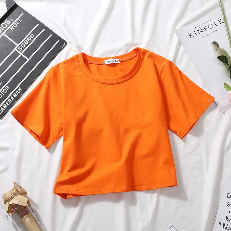 女性用半袖コットンTシャツ,ラウンドネックTシャツ,ハイウエストTシャツ,女性用カジュアルTシャツ,単色Tシャツ,ルーズフィットTシャツ,夏