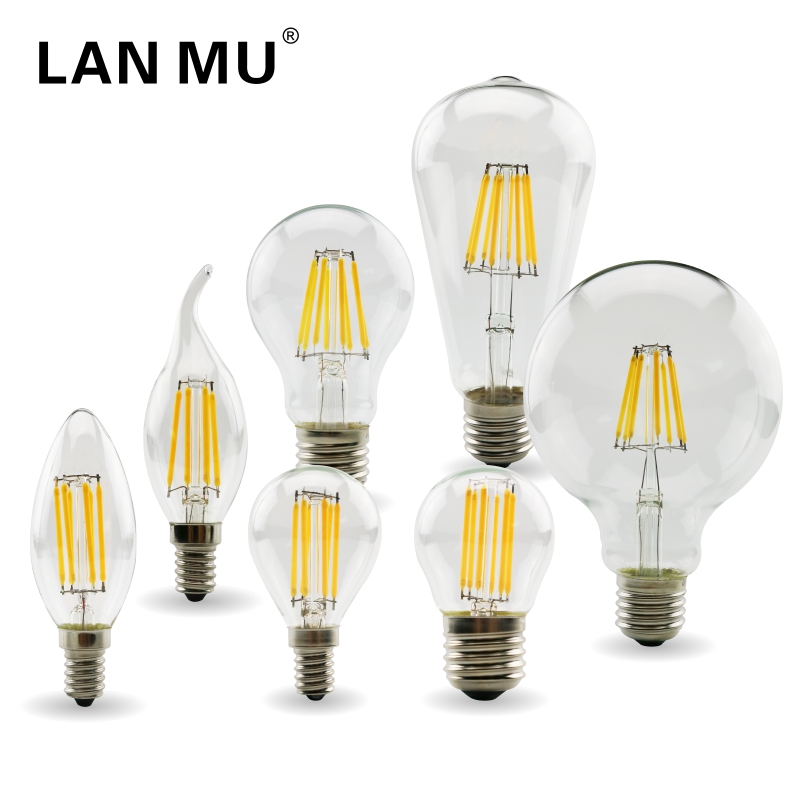 2W 4W 6W 8W E27 E14 Retro Edison bombilla de filamento LED lámpara 220V-240V bombilla C35 G45 A60 ST64 G80 G95 G125 bombilla Vintage de vidrio