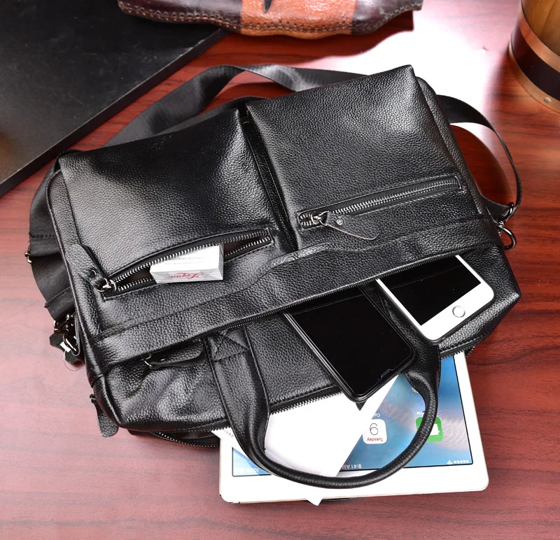 แล็ปท็อปธุรกิจผู้ชายหนังแท้กระเป๋าถือชาย Briefcases หนังผู้ชายคุณภาพสูง Cowhide หนังกระเป๋า Messenger