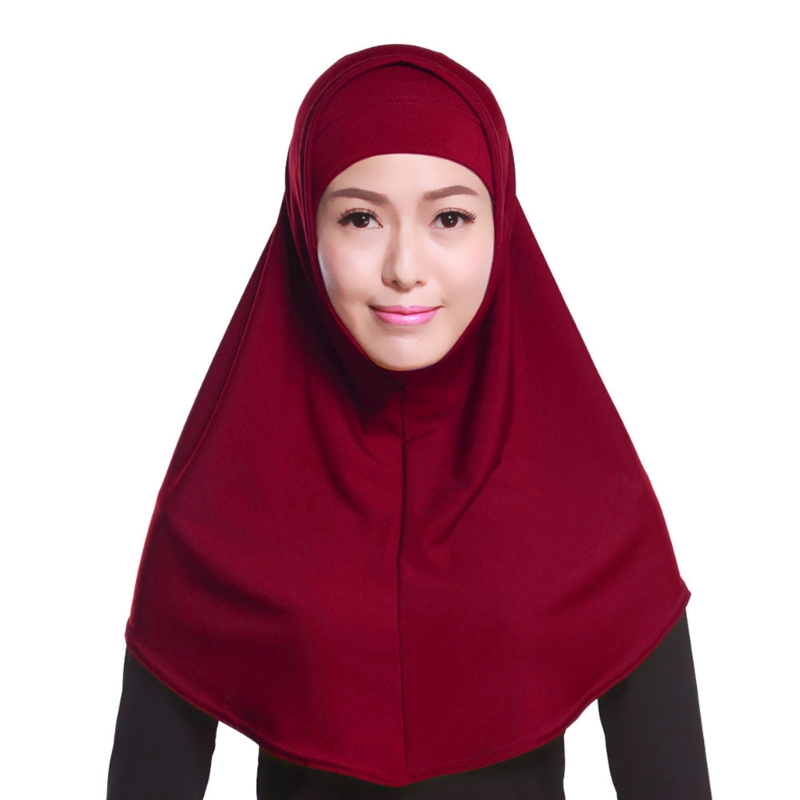 Amira-Jersey de algodón suave para mujer, Hijab musulmán de Color sólido, bufanda elástica para la cabeza con tubo interior, capucha, 2 piezas