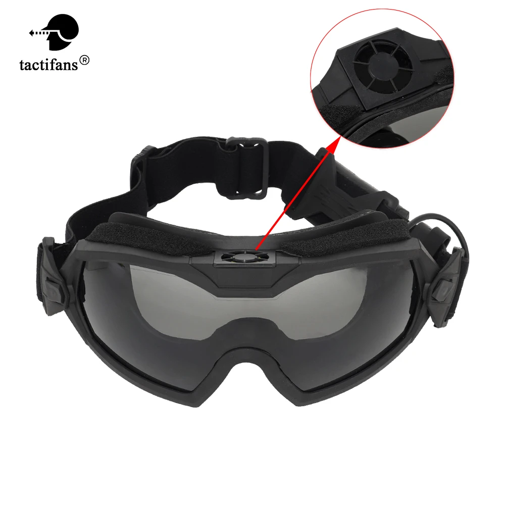 Ventilador tático óculos anti-nevoeiro sistema de ventilador bom impacto lente protetora intercambiável motor ciclismo paintball airsoft cs wargame
