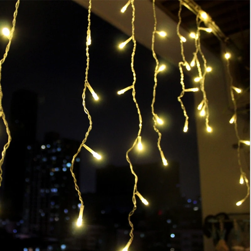 5M กันน้ำกลางแจ้งคริสต์มาส Droop 0.4-0.6M ผ้าม่าน Led Icicle String ไฟ Garden Mall ชายคาตกแต่งไฟ