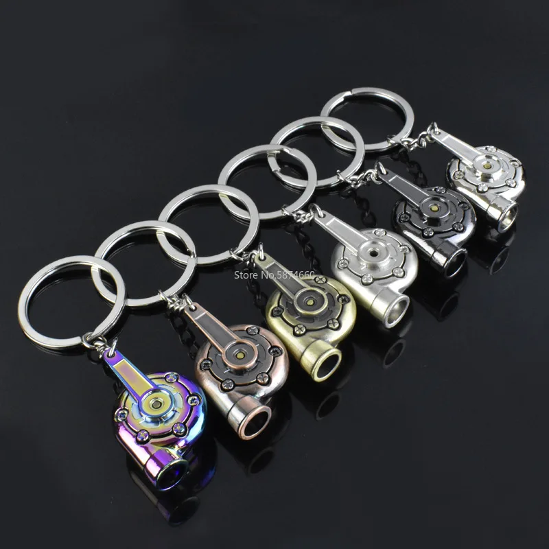 Mini Turbo Turbocharger พวงกุญแจ Spinning Turbine Key Chain แหวนพวงกุญแจ Keyfob พวงกุญแจรถอุปกรณ์ตกแต่งภายในรถยนต์