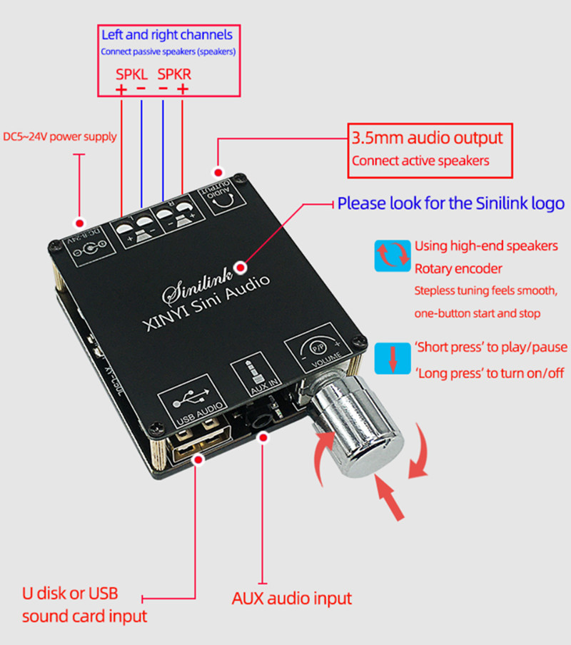 Xinyi mini áudio c50l/c100l estéreo bluetooth placa amplificador de potência digital 50w canal duplo 360 graus ajuste stepless ampmodule
