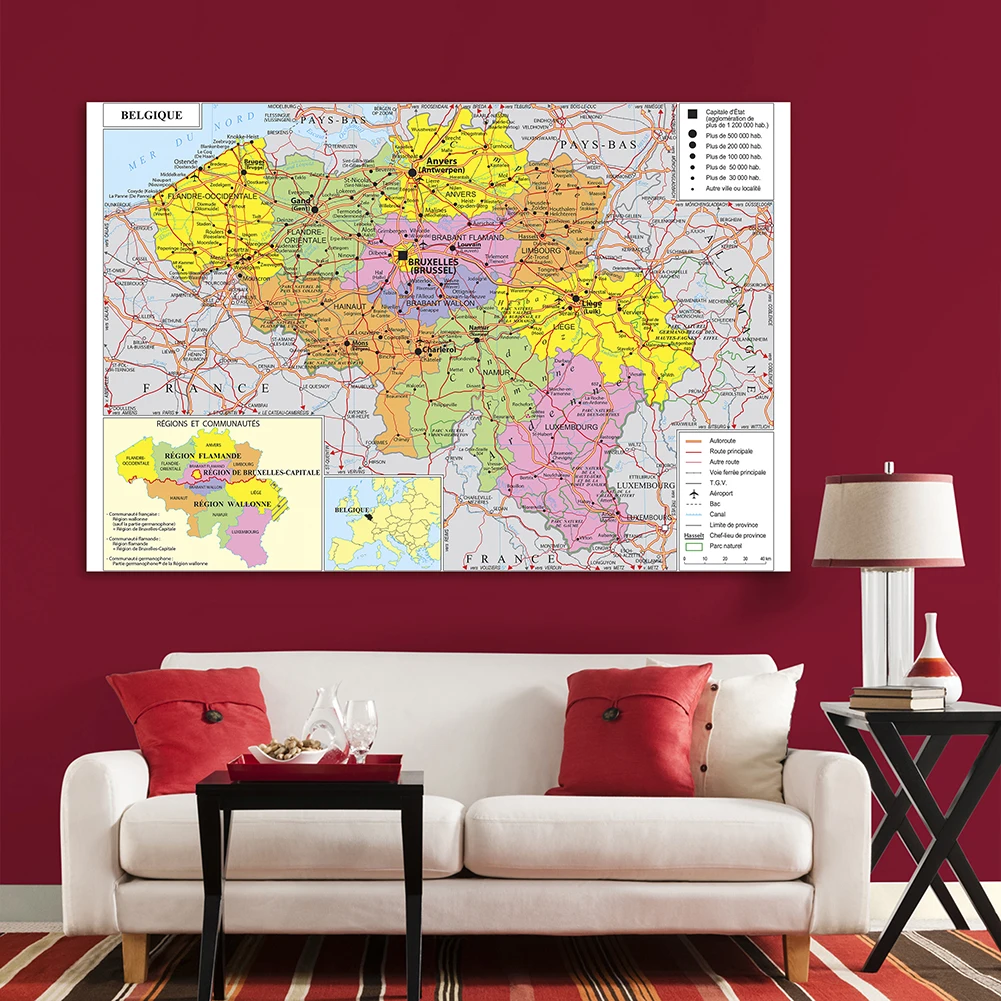 5*3 Chân Các Bỉ Giao Thông Và Bản Đồ Chính Trị Trong Tiếng Pháp Trang Treo Tường Không Dệt Tranh Canvas trang Trí Nhà Đồ Dùng Học Tập