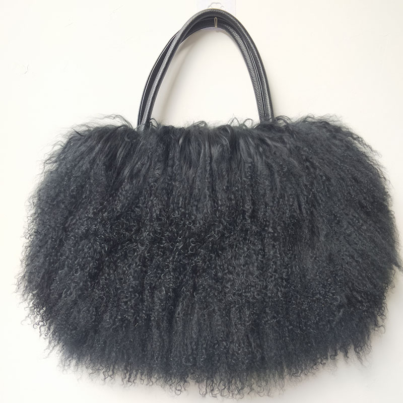 Winter Echt Mongolei Lamm Pelz Handtasche Frauen Casual Tibet Lange Haar Natürliche Pelz Schulter Tasche Aus Echtem Tote Taschen Femme