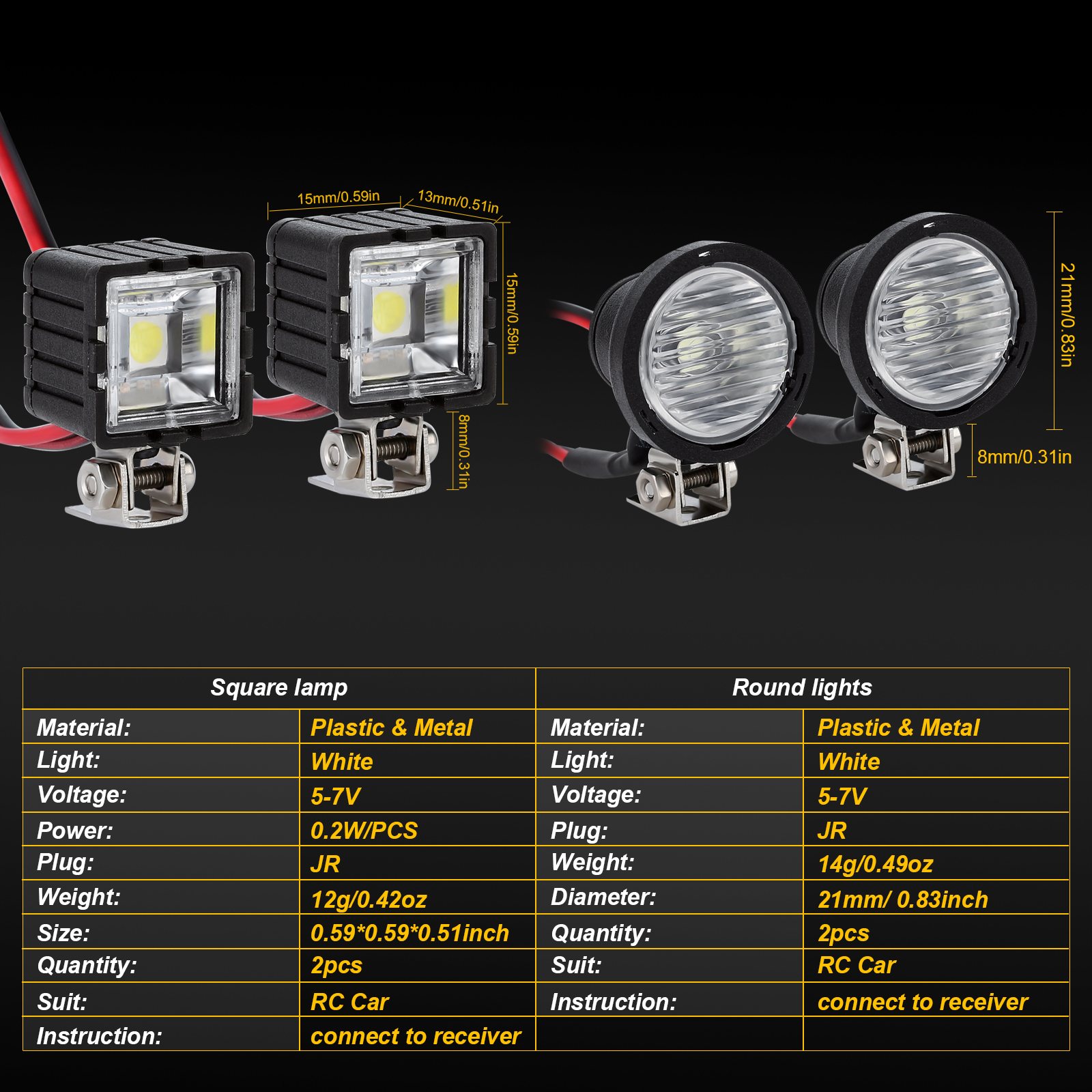 INJORA Đèn LED Sáng Đèn Pha Đèn Cho 1/10 RC Xe Bánh Xích Xe TRX4 TRX6 Trục SCX10 90046 Wraith RR10 VS4-10 Redcat gen8