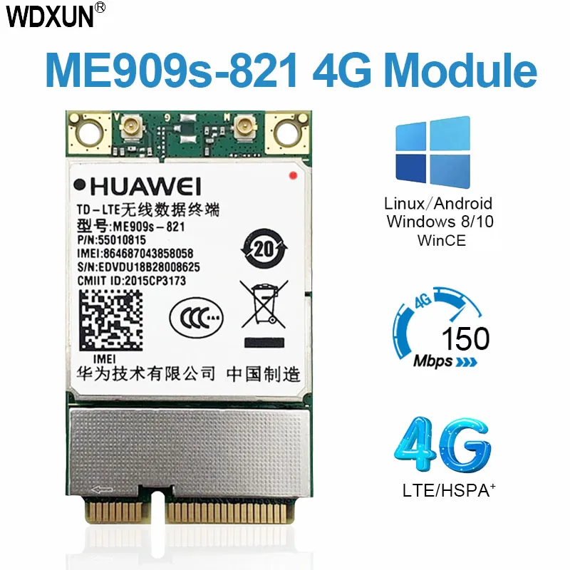 ME909s-821 Модуль 4G LTE FDD-LTE TDD-LTE Mini PCI-E Cat4 4G Card ME909s для B1 B3 B5 B8 B38 B39 B40 B41 для ноутбука