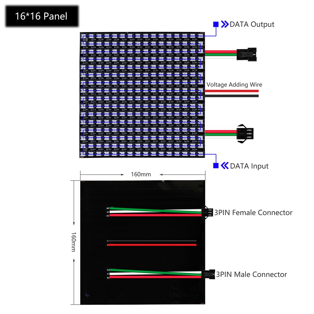 WS2812B LED Digital Flexible direccionable individualmente Panel de luz WS2812IC 8x8 16x16 módulo matriz pantalla DC5V