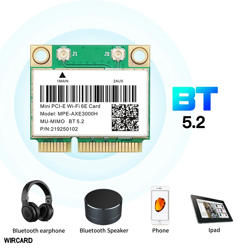 AXE3000H 5374 Мбит/с Wi-Fi 6E для AX210 Mini PCIE Wi-Fi-карты для BT5.2 802.11AX 2,4G/5G/6Ghz адаптер сетевой карты Wlan для Windows 10