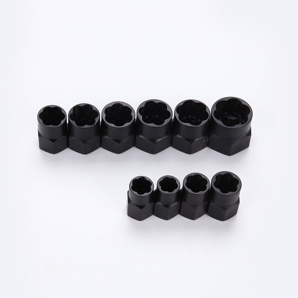 10 Buah 9-19Mm Mur dan Baut Ekstraktor Mur Rusak dan Alat Pelepas Sekrup Mur Hitam Kit Alat Ulir dengan 2 Gaya Drop Ship