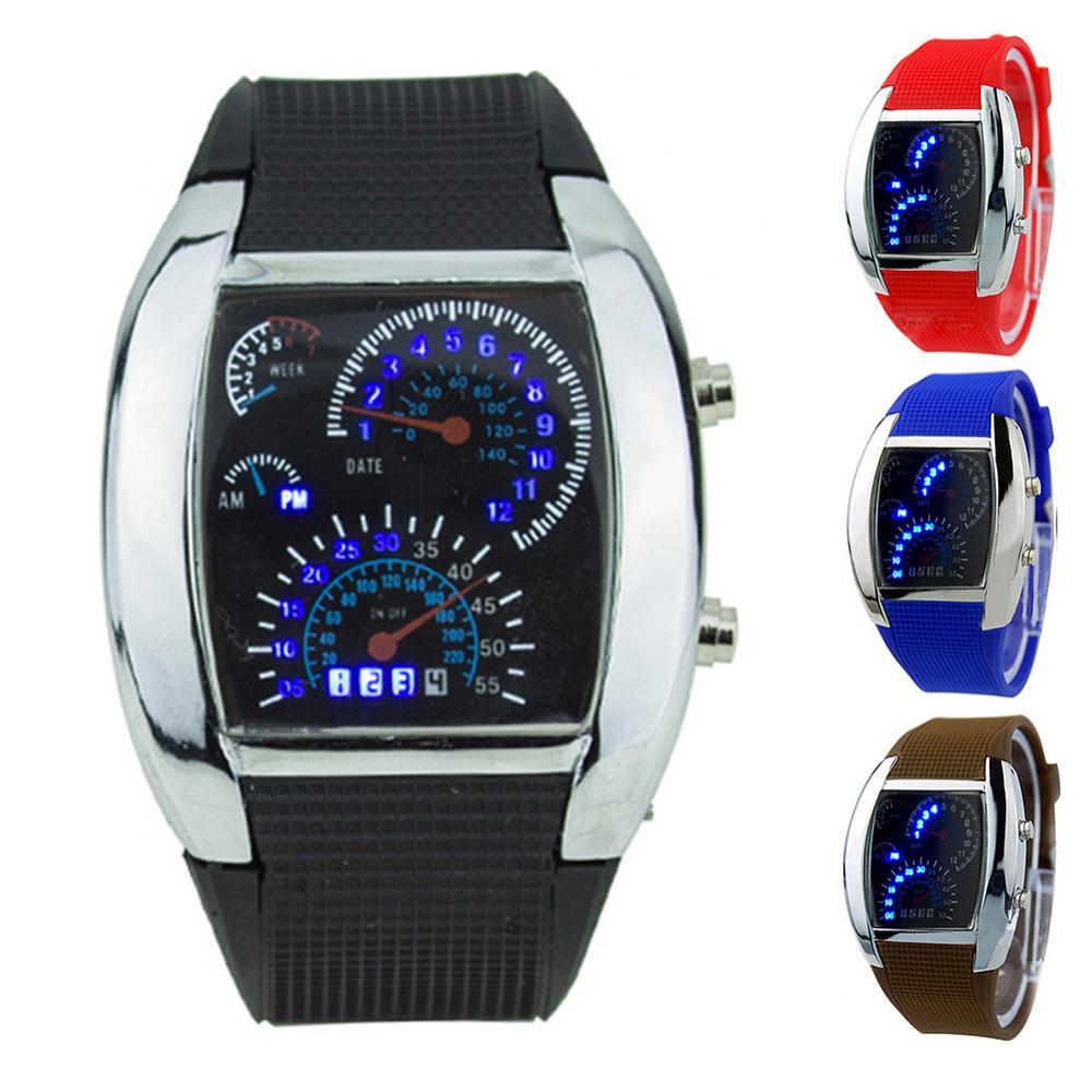 ขายร้อน!!!ใหม่มาถึง Cool รอบยาง Speedometer รถ Turbo ดิจิตอลนาฬิกาข้อมือ LED