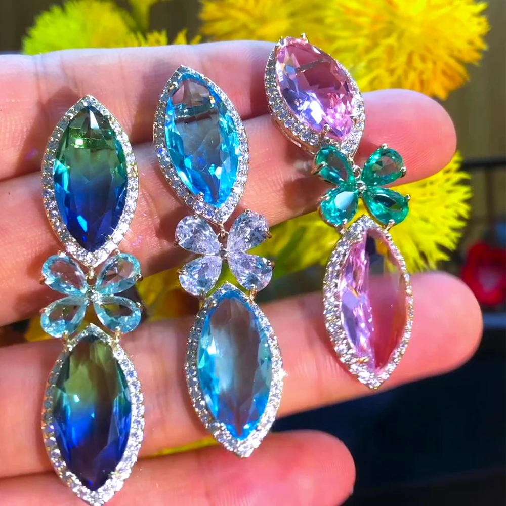 Anting-Anting Berkilau Kristal Zirkonia Kubik Permen Jelas Geometris Trendi untuk Wanita Anting-Anting Pengantin Wanita Grosir Arete De Mujer Modernos