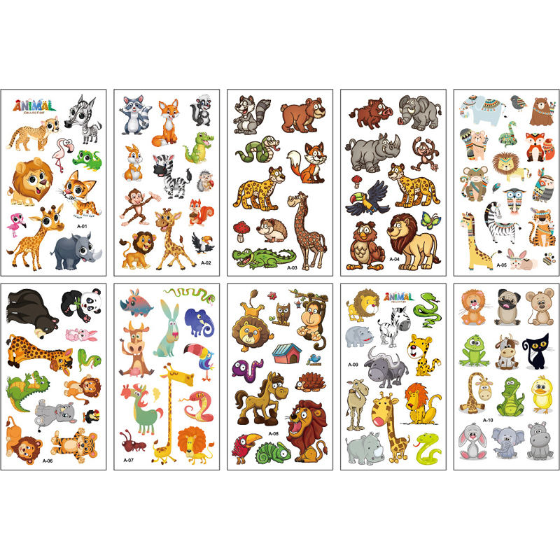 10 hojas/juego de pegatinas de tatuaje para niños con reloj espacial de dinosaurio Animal, tatuaje temporal resistente al agua para cara, brazo y cuerpo, regalo para niños