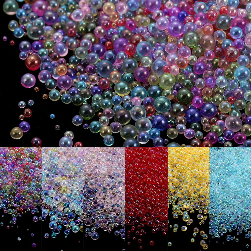 Mini contas de bola de bolha 10-20g, minúsculas contas de vidro de cristal para molde de silicone, resina uv, enchimento de resina epóxi, decoração de arte de unha diy