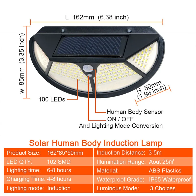 Hình Bán Nguyệt 4 Mặt 102 Đèn LED 3 Chế Độ Phát Sáng Motion Cảm Biến Năng Lượng Mặt Trời Gắn Tường Sân Con Đường Khu Vườn Nhà Năng Lượng Mặt Trời Cảm Ứng đèn Đường