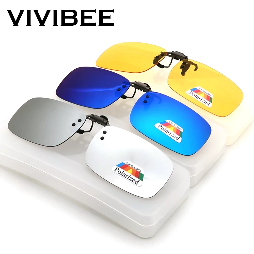 VIVIBEE зеркальные синие откидные солнцезащитные очки на клипсе для рыбалки, мужские квадратные поляризационные линзы, металлические женские очки ночного видения для вождения UV400