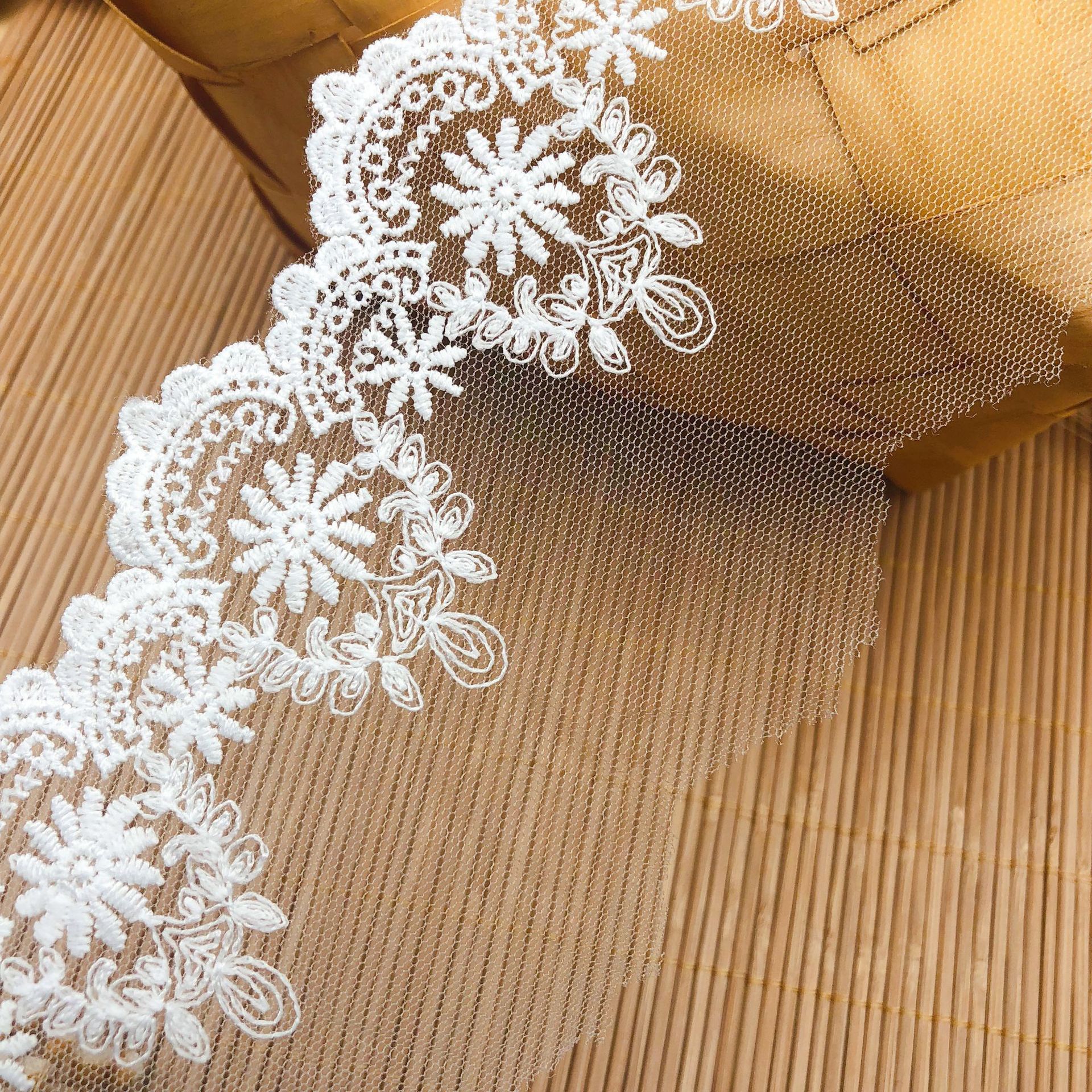 Telas de tul con bordado de flores de malla, telas de seda DIY, accesorios de ropa para niños de Lolita para boda