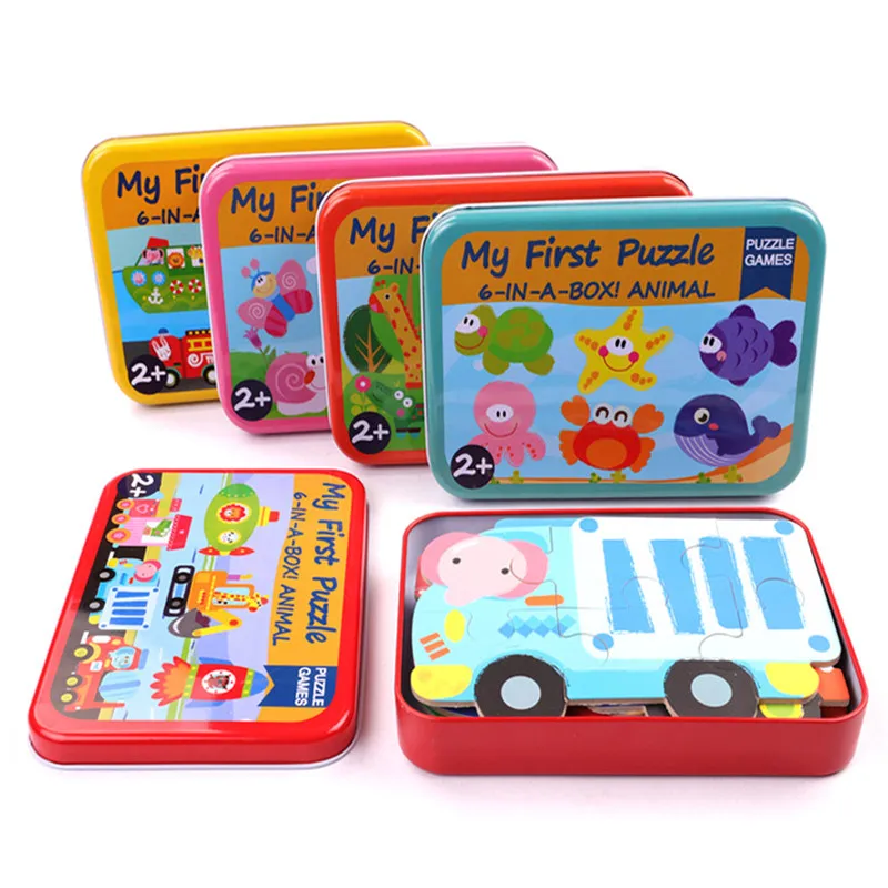 Hoạt Hình Cho Bé 3D Hộp Sắt Con Vật Bằng Gỗ/Giao Thông Bộ Ghép Hình Đồ Chơi Giáo Dục Xếp Hình Bằng Gỗ Ghép Hình Đồ Chơi Cho Trẻ Em Quà Tặng