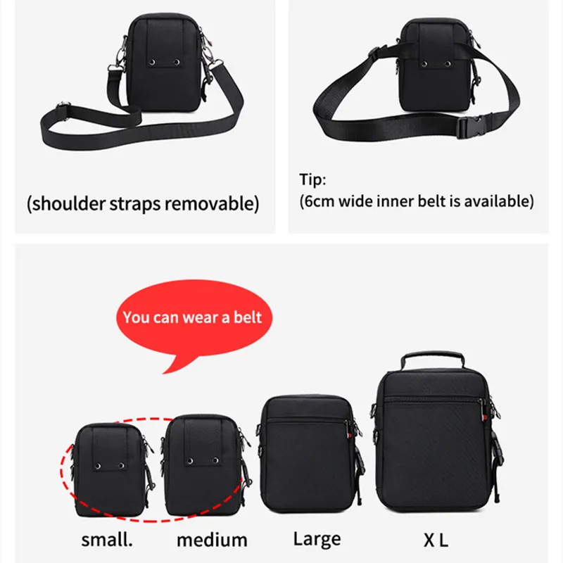 JANGEAR ชายไหล่กระเป๋า Casual Messenger กระเป๋ากันน้ำกระเป๋าถือซิป Crossbody สามารถสวมใส่เข็มขัด Multi-Purpose Mini กระเป๋าเข็มขัด