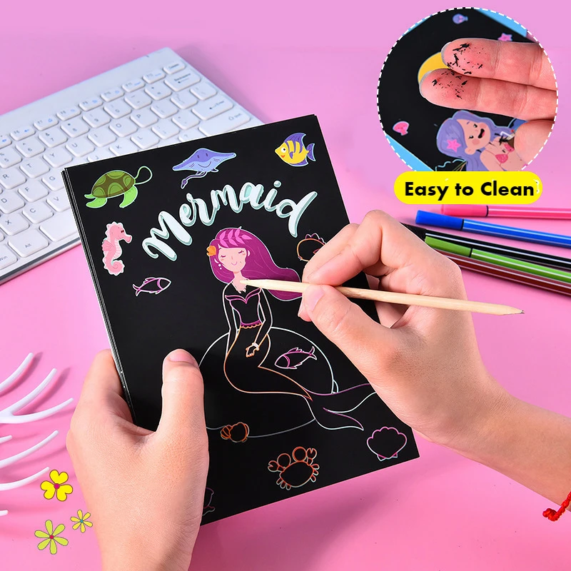 9 ชิ้น Magic Rainbow สี Scratch Art ภาพวาดกระดาษการ์ดชุดการ์ตูนไดโนเสาร์ Unicorn Drawing Board เด็ก DIY ของเล่นเพื่อการศึกษา