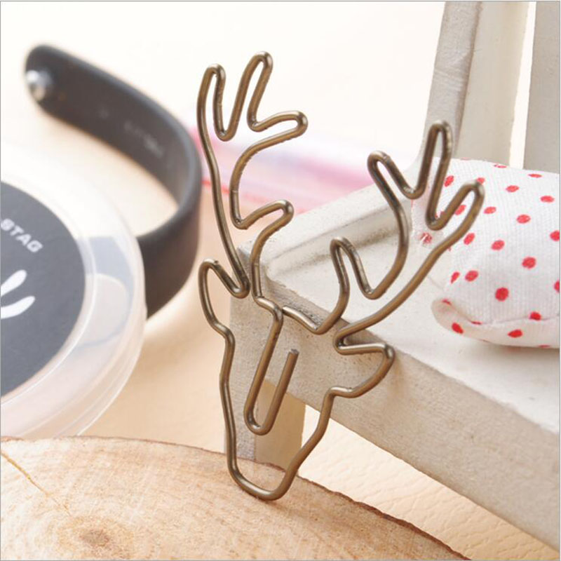 8 stücke Retro Bronze Deer Kopf Cartoon Tier Metall Büroklammern kinder Schule Liefert Büro Schreibwaren (ohne Box)