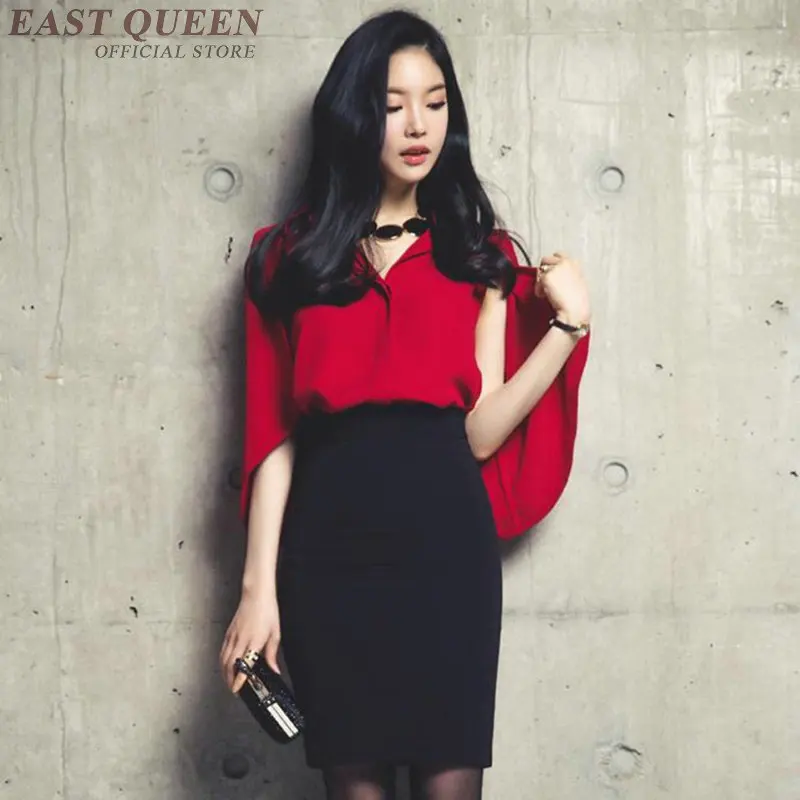 레드 여성 블라우스, 케이프 롱 셔츠, 세련된 여성 블라우스, 한국 패션 의류, 2019 봄 여름 신상, DD2269