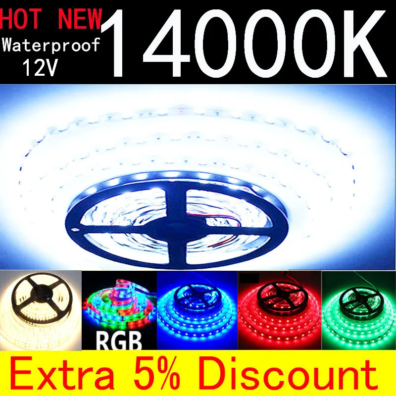 Tira de luz LED impermeable con cable, tira de luz LED blanca cálida de 12v, 1m, 2m, 3m, 4m, 5m, Color de sueño blanco