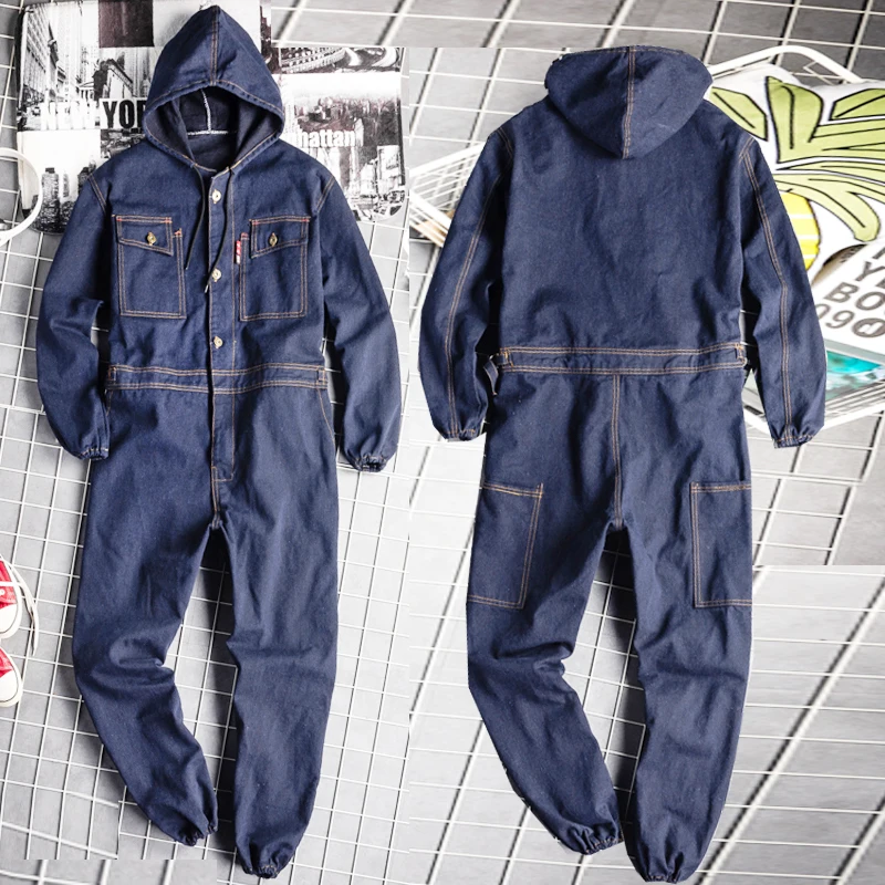 Denim Overall Elektro schweiß anzüge Arbeits maler Kleidung Auto Reparatur mann Arbeits kleidung Kapuze Denim Overalls 175/180/185/190cm 4xl