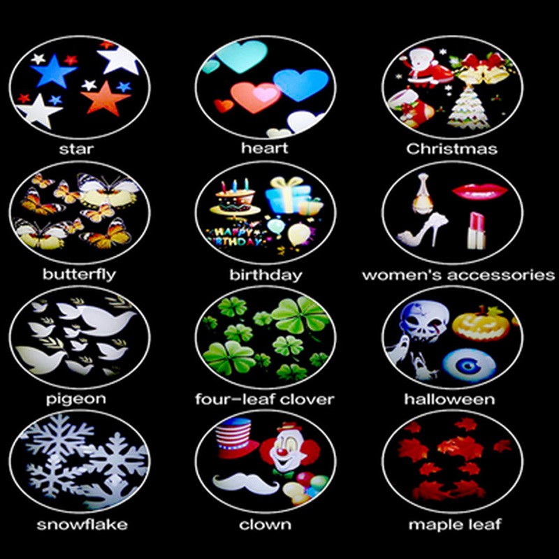 クリスマスレーザースノーフレークプロジェクター,12モチーフ,ハロウィーンの屋外照明,ディスコ,家庭,庭,室内装飾用