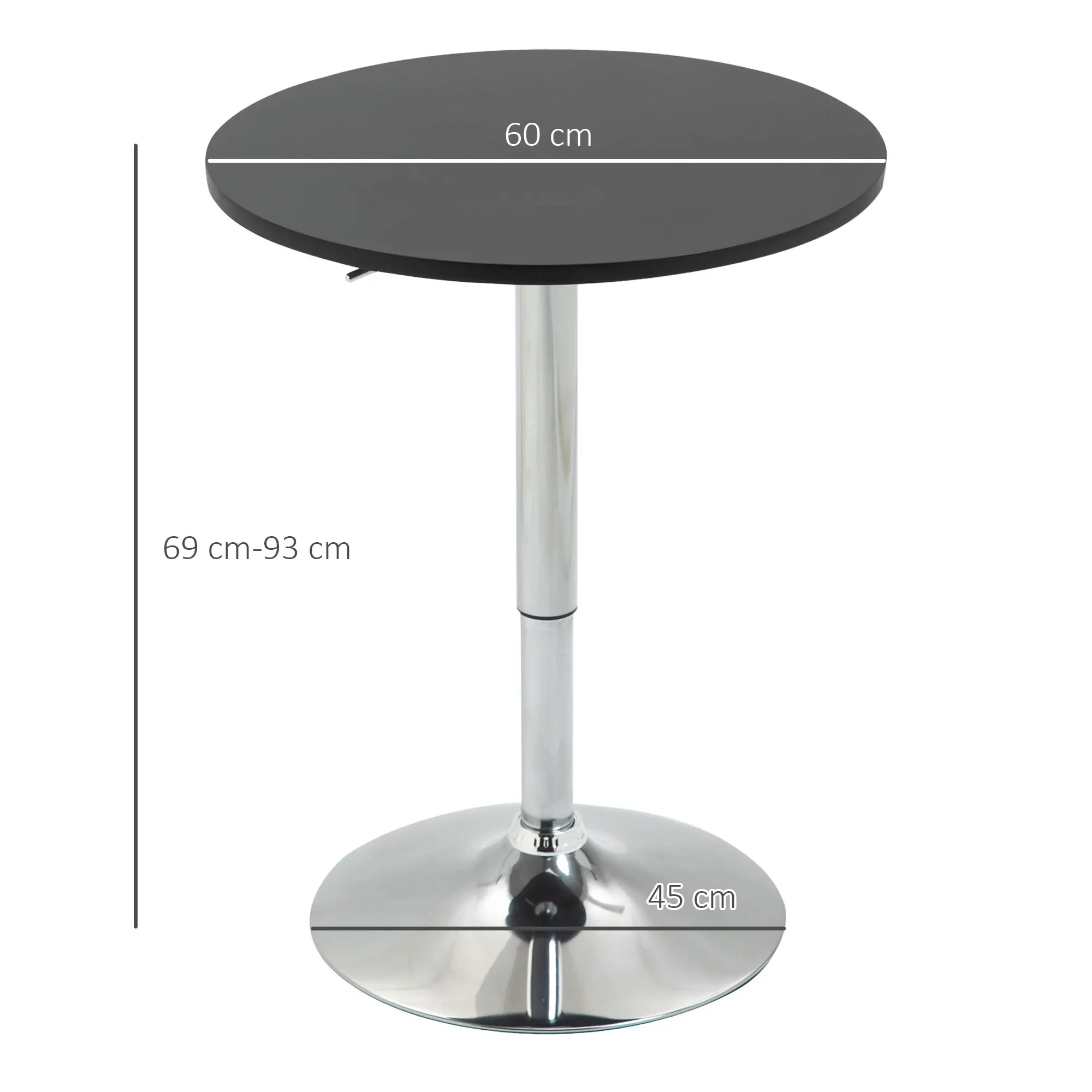 HOMCOM tavolo da Bar regolabile in altezza con Base antiscivolo diametro 60x69-93 cm