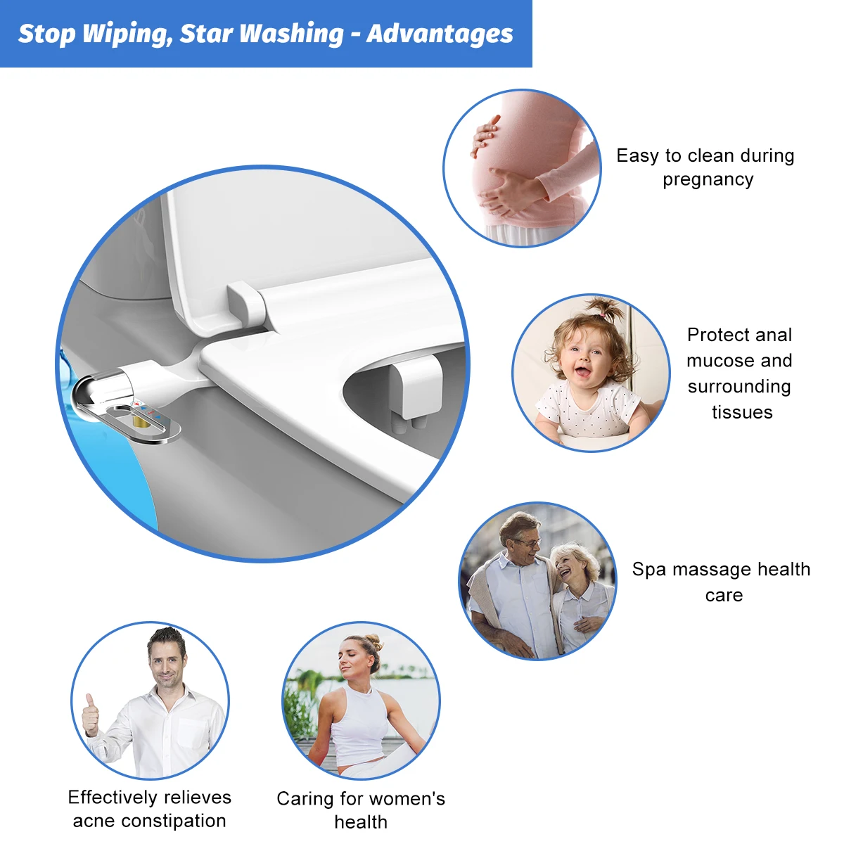 SOOSI Mới Bidet Kèm Siêu Ghế Ngồi Vệ Sinh Đôi Vòi Xoắn Ốc Điều Chỉnh Áp Lực Nước Không Điện Mông Phun