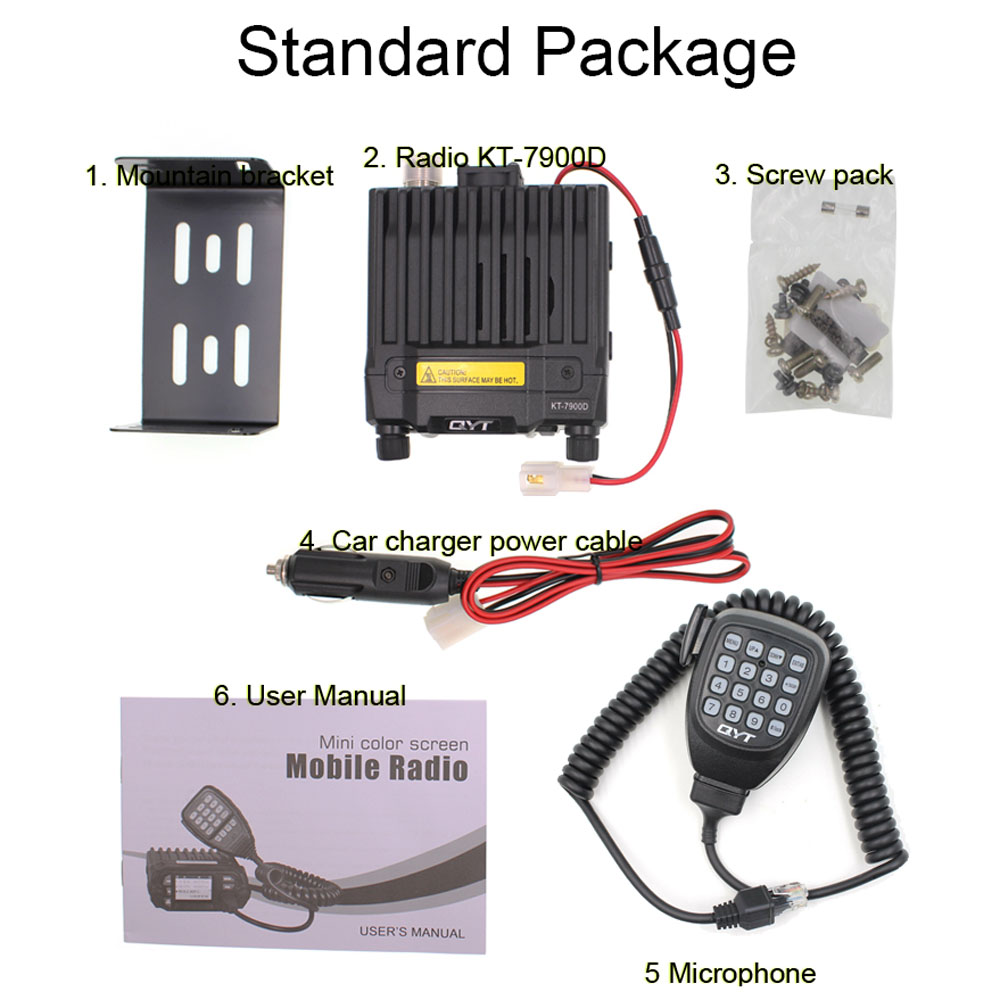 QYT Mini Rádio Amador com Conjunto de Antenas, Woki Toki, KT-7900D, 25W Quad Band, 136-173, 220-260, 350-390, 400-480MHz