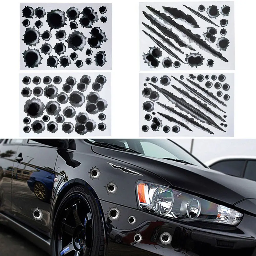 1 Cái Ngộ Nghĩnh Xe Ô Tô 3D Viên Đạn Lỗ Xe Bên Dán Xe Ô Tô-Có Xe Máy Trầy Xước Thực Tế Viên Đạn Lỗ Chống Thấm Nước miếng Dán