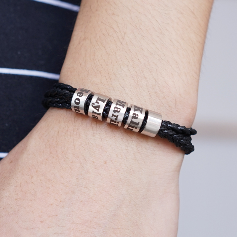 男性用にパーソナライズされた編みこみのブレスレット,姓,父の日ギフト,VIP