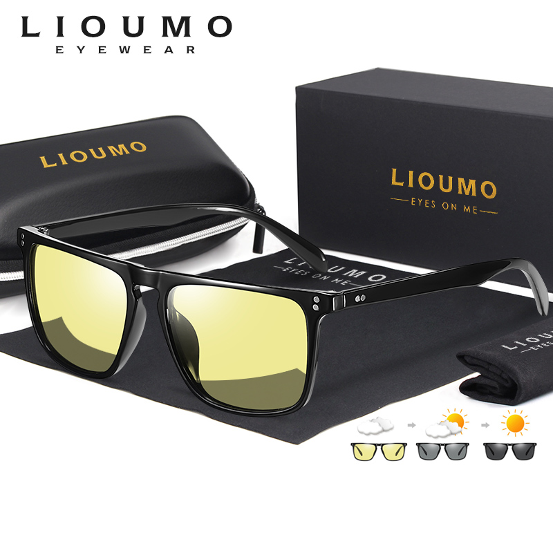 ブランドリベットスクエアフォトクロミックサングラス男性偏光女性運転サングラスデイナイトビジョンアンチグレア zonnebril ヘレン