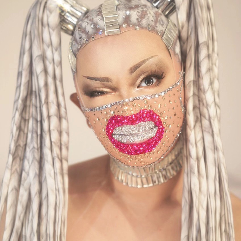 Zimo-Rhinestone Máscara De Boca De Cristal, Engraçado Prop, Acessórios De Palco, Cantor Personalizado, Designer De Máscara, Festa De Natal