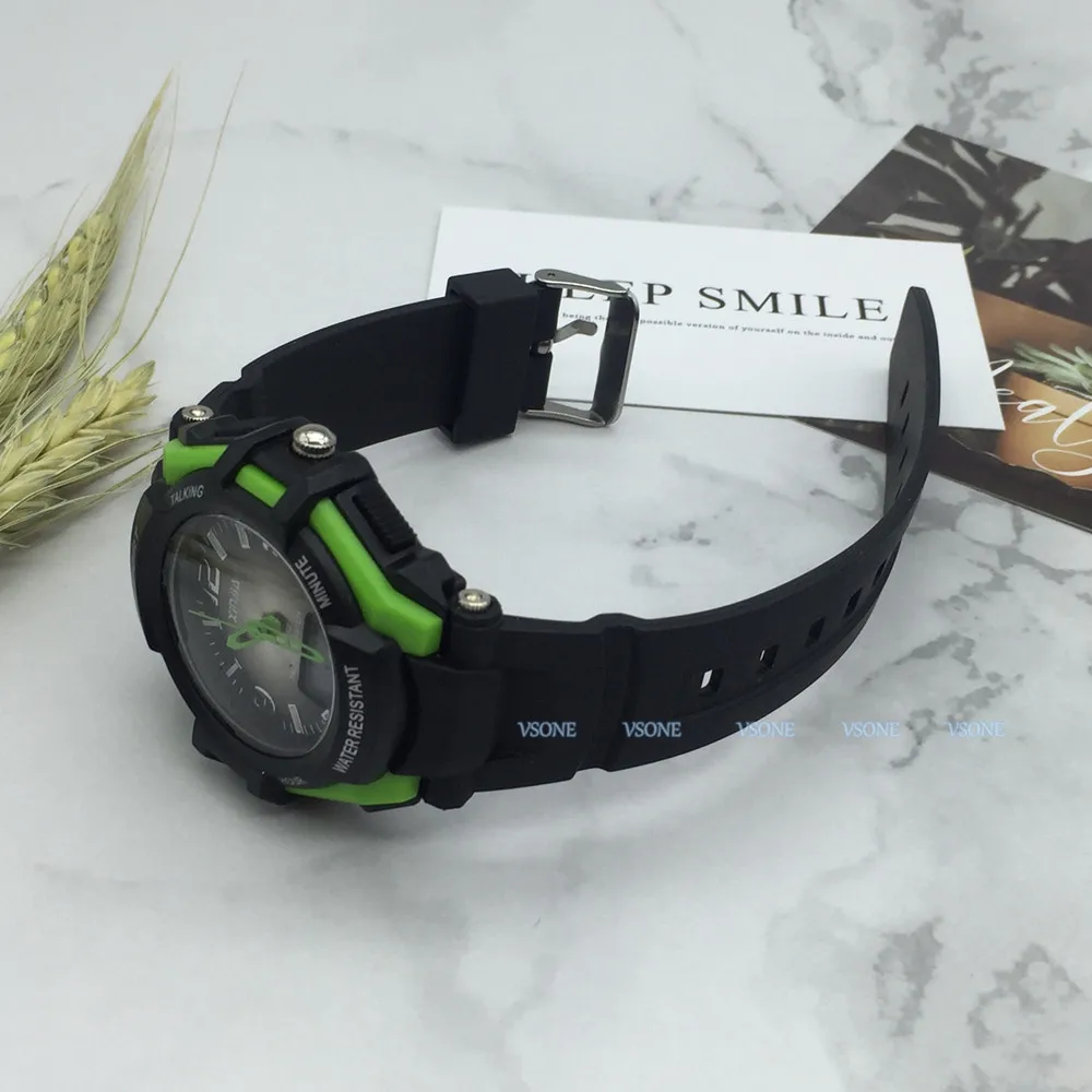 Italienische Analog-Digital Dual Display Reden Armbanduhr w/Alarm für die Blinde und Niedrigen Vision, mit Schwarz Ruber Strap 861ZTI