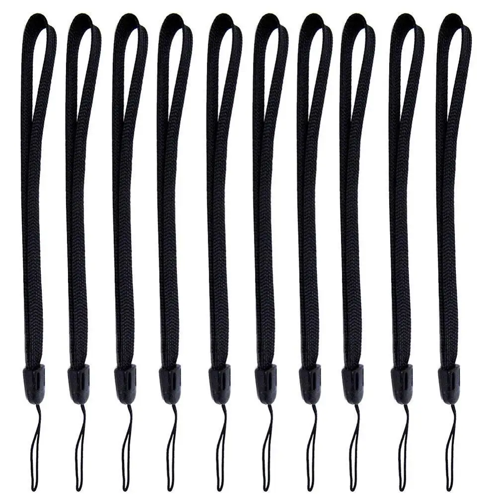 10 buah/set tali pergelangan tangan tali pergelangan tangan pelindung hitam tali pergelangan tangan tali pinus tongkat Selfie Lanyard tali ponsel senter