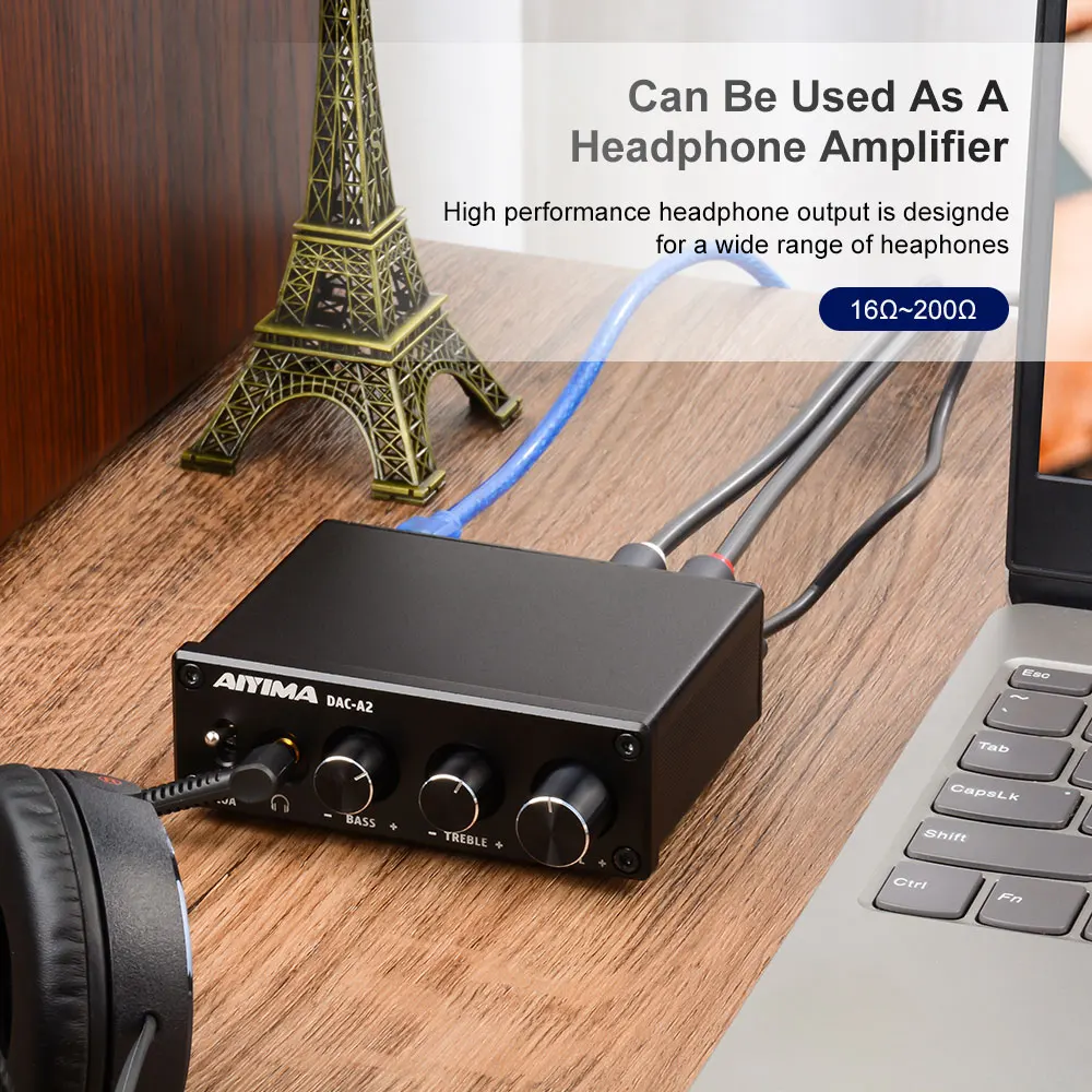 AIYIMA DAC-A2 Amplificador 2.0 Hifi Digital Decoder USB DAC Audio Headphone Amplifier 24Bit 96KHz Coaxial Optical Output RCA