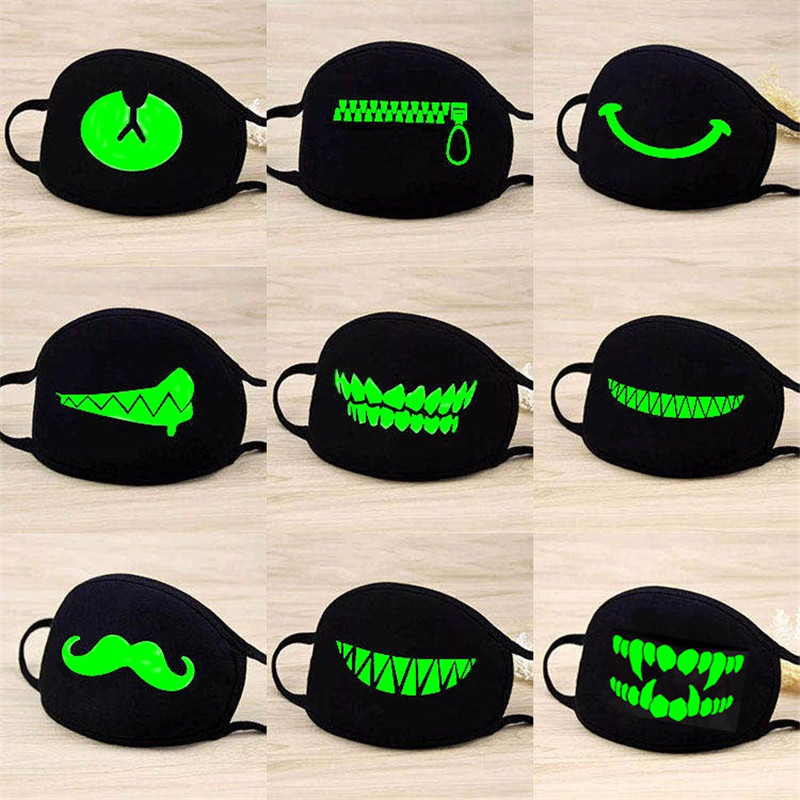 Luminoso engraçado sorriso expressão algodão anti poeira boca máscara facial para boca preto kpop unisex rosto boca muffle máscara moda nova