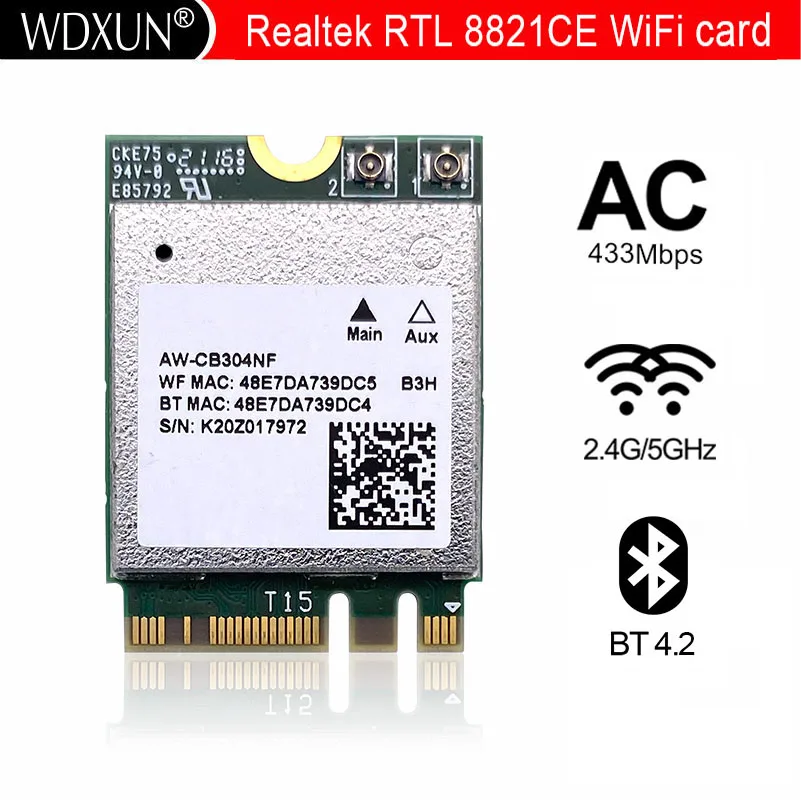 Realtek RTL8821CE AW-CB304NF 802.11AC 1X1 NGFF M.2 dual band 2,4G 5G 433Mbps BT Bluetooth 4,2 WiFi беспроводная сетевая карта