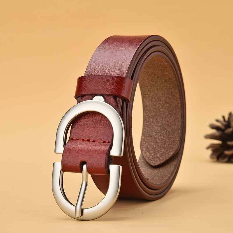 Cinturón de mujer de cuero genuino, cinturón con hebilla redonda de metal a la moda para mujer, cinturones de marca de lujo salvaje para mujer LD032
