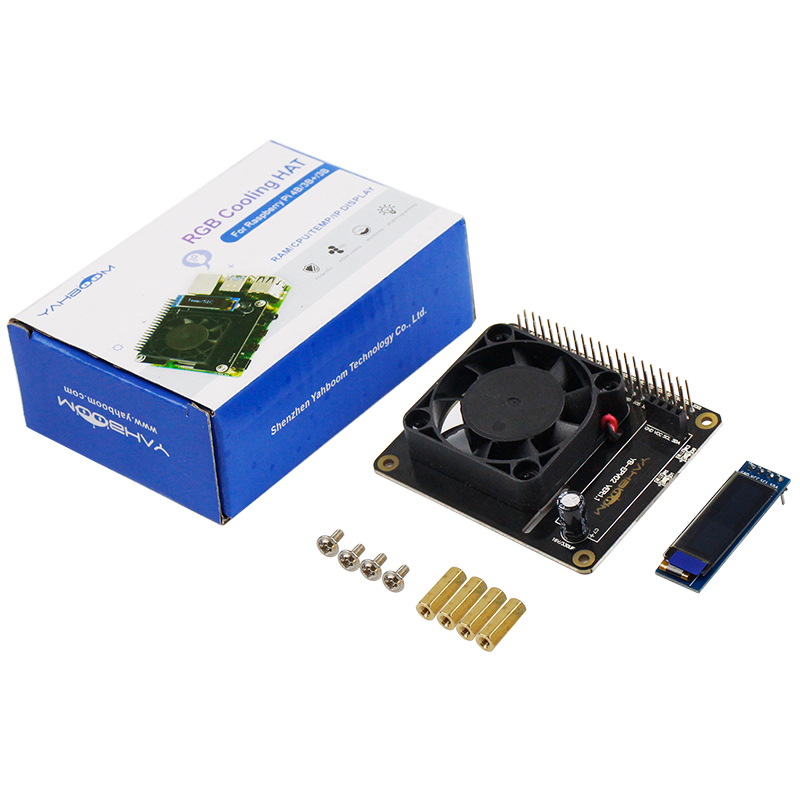 Placa de expansão Yahboom RGB Cooling HAT compatível com Raspberry Pi 5 4B 3B + RDK com OLED e ventilador de resfriamento