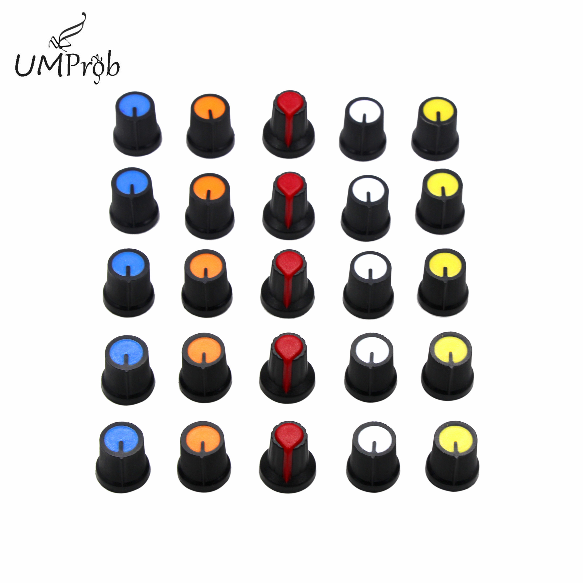 WH148 крышка ручки потенциометра (медный сердечник) 15x17 мм 6 мм отверстие вала AG2 Желтый Оранжевый Синий Белый Красный 5 значений * 5 шт. = 25 шт.