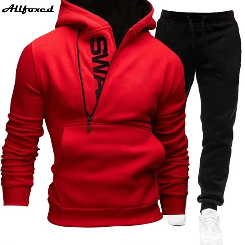 Chándal de 2 piezas para hombre, conjunto de sudadera y pantalones de chándal, ropa deportiva informal con cremallera, talla grande, 2022