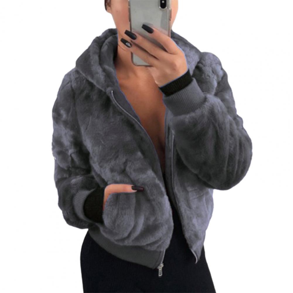 Chaqueta de felpa con cierre de cremallera, puño elástico grueso, Sudadera con capucha para mujer con bolsillo, prendas de vestir, casacos de inverno feminino